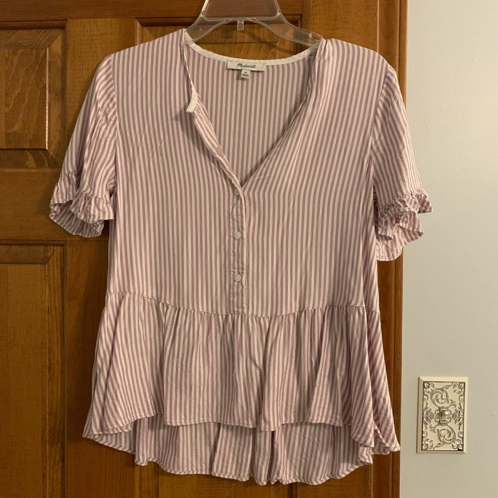Madewell purple stripe peplum top